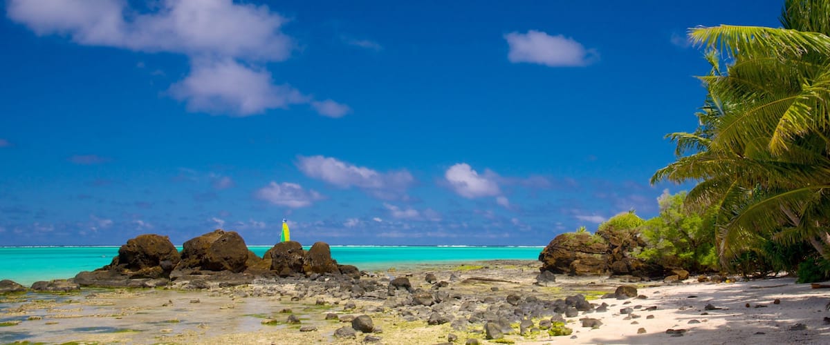 Aitutaki showing rugged coastline