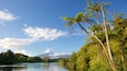 Lake Mangamahoe showing a lake or waterhole and mountains