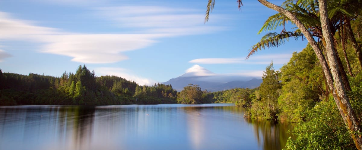 Lake Mangamahoe featuring landscape views, a sunset and a lake or waterhole