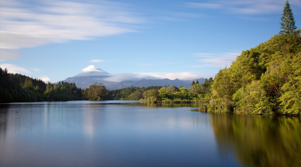 Lake Mangamahoe showing forest scenes, mountains and a lake or waterhole