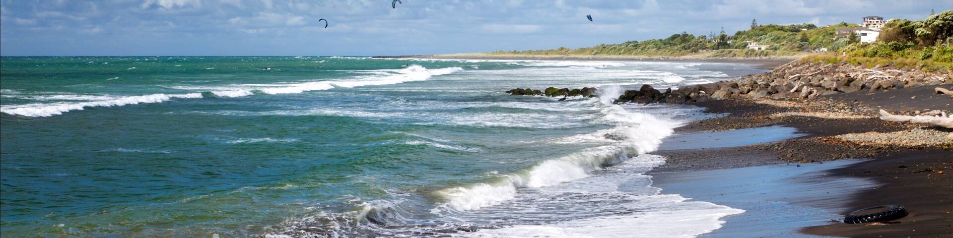Taranaki showing waves and rocky coastline