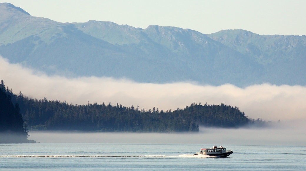 Auke Bay featuring general coastal views, boating and a sunset