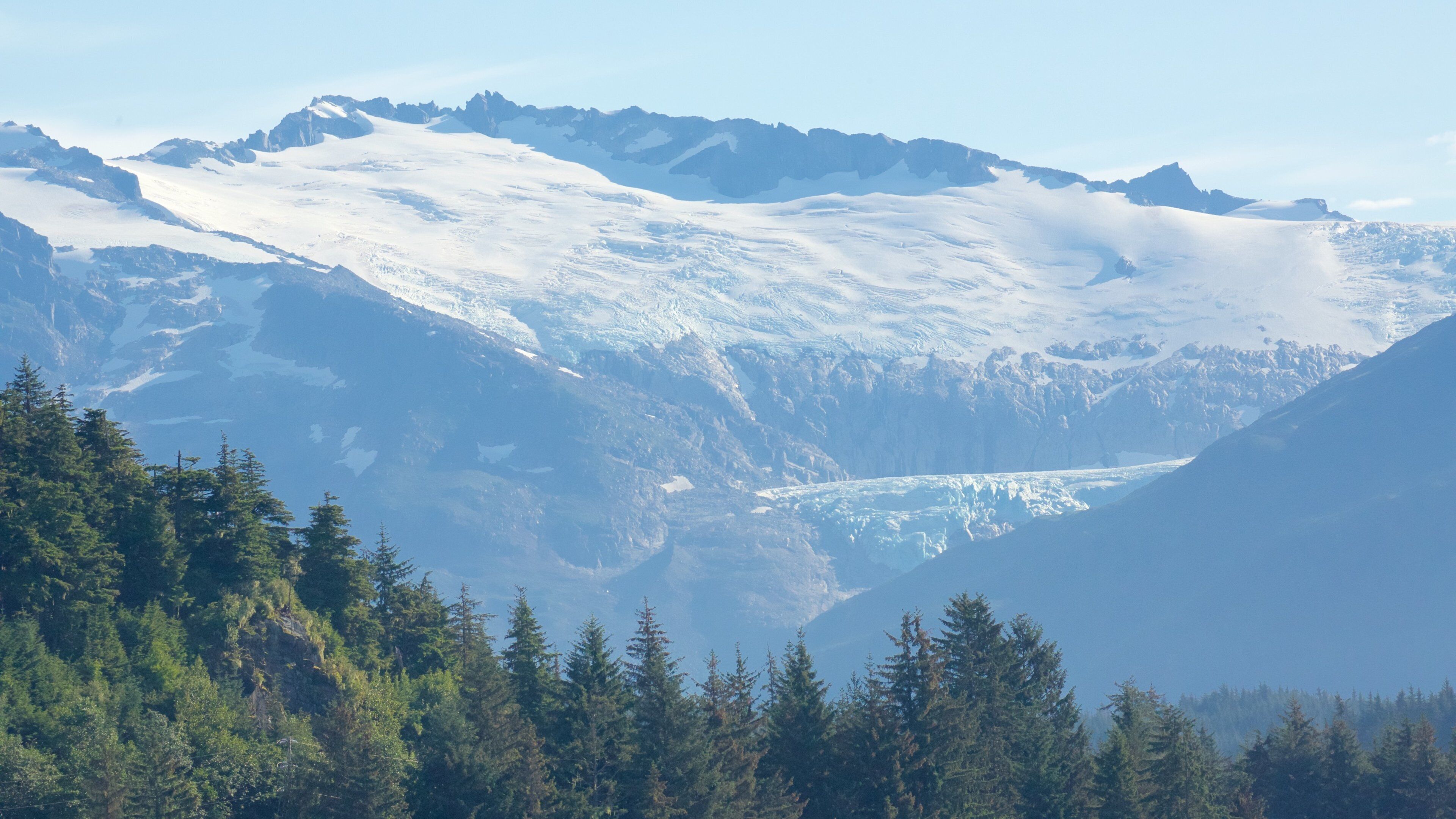 Auke Bay which includes snow, mountains and landscape views