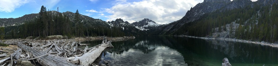View of Lower Snow Lake at campsite and the Enchantments peaks