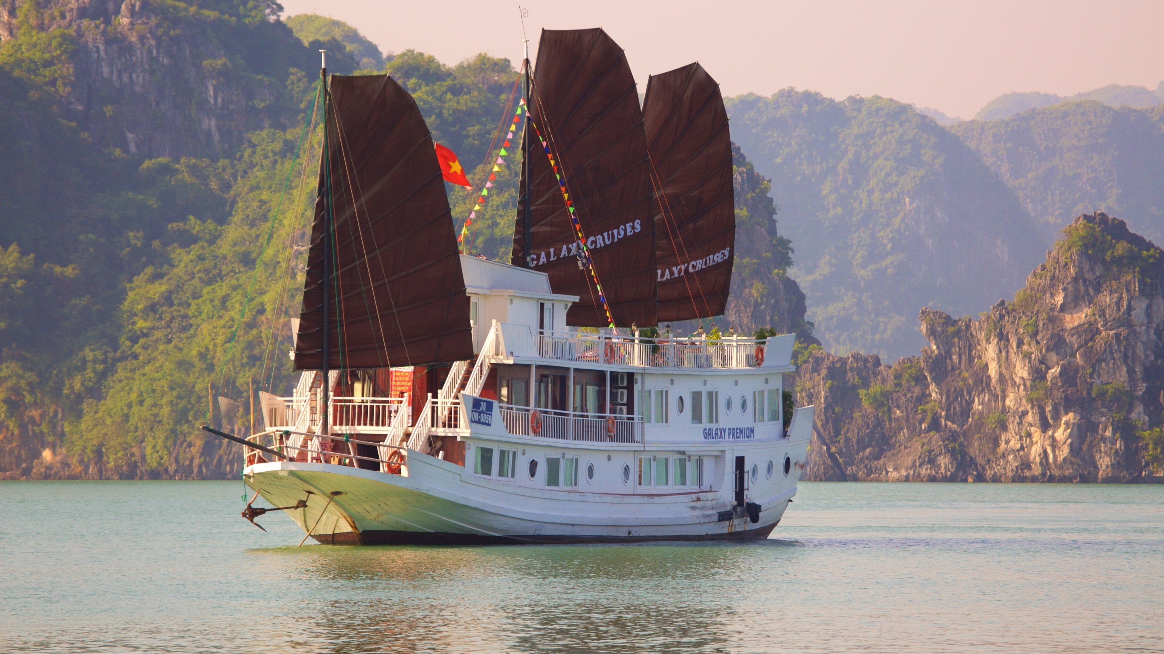 Halong Bay which includes boating and island views