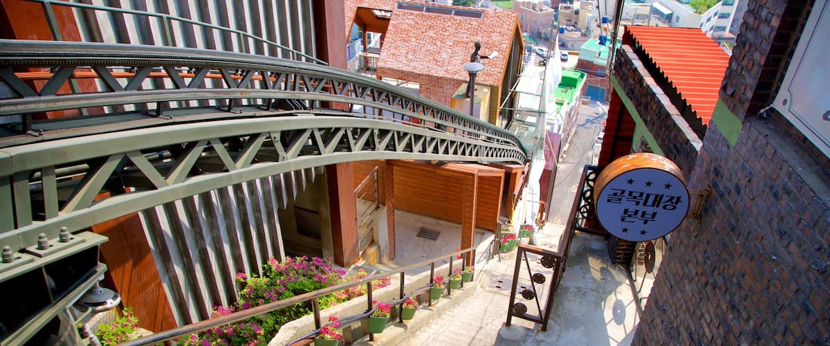 168 Stairs showing a city