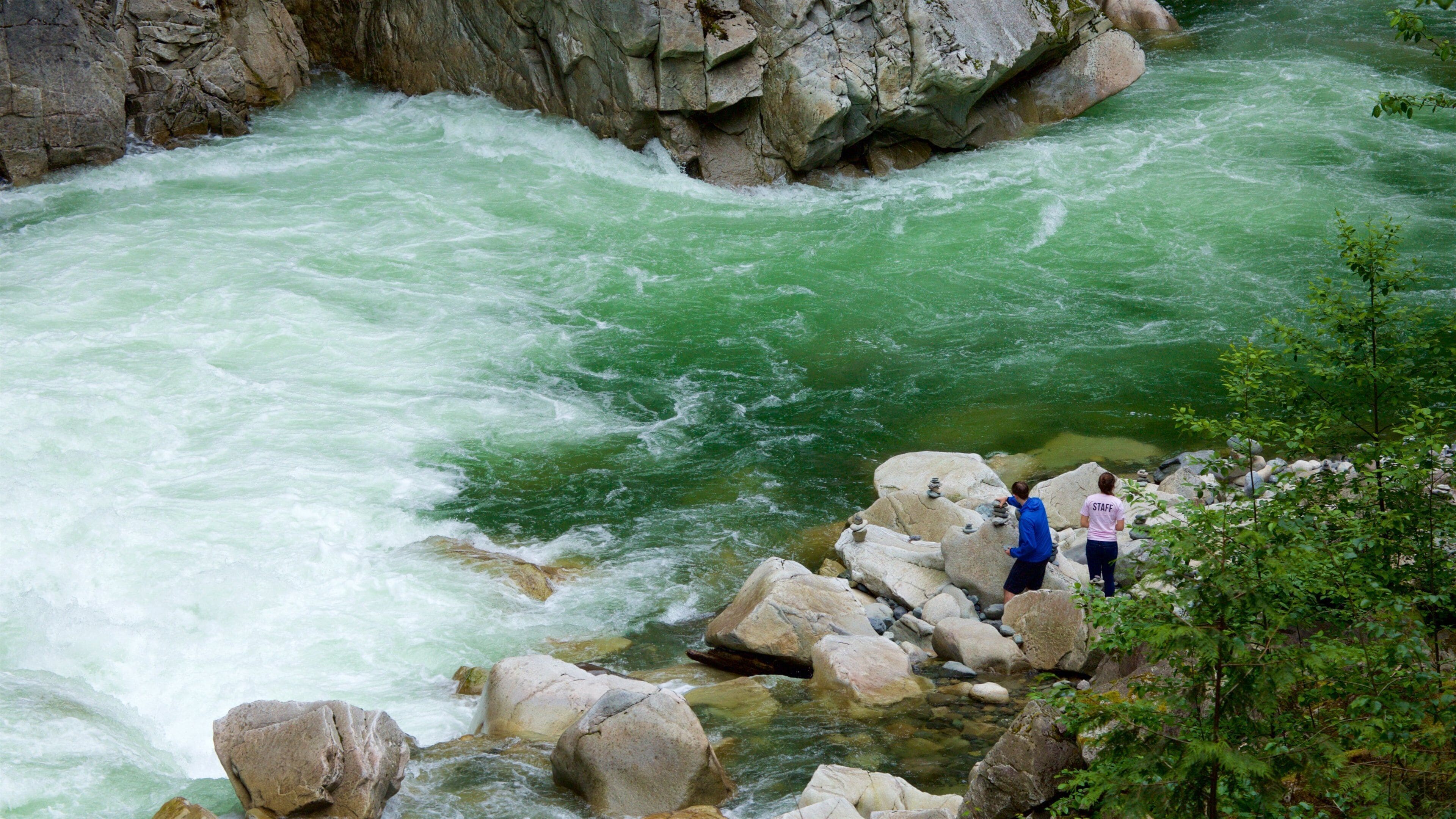Coquihalla Canyon Provincial Park showing a river or creek and rapids as well as a couple