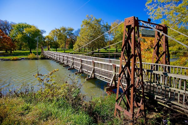 Illinois featuring a bridge, a river or creek and a garden