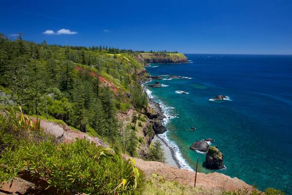 Norfolk Island som omfatter udsigt over kystområde og barsk kystlinje