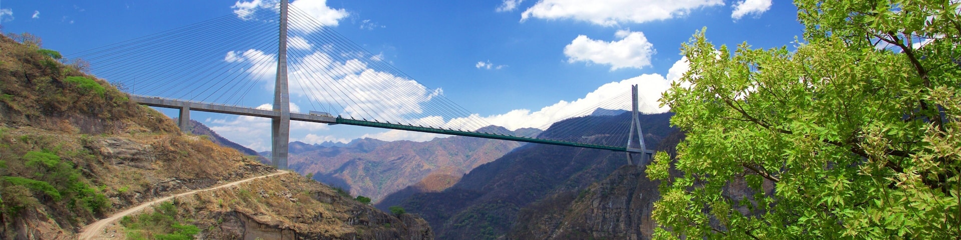 Mazatlan showing a gorge or canyon and a bridge