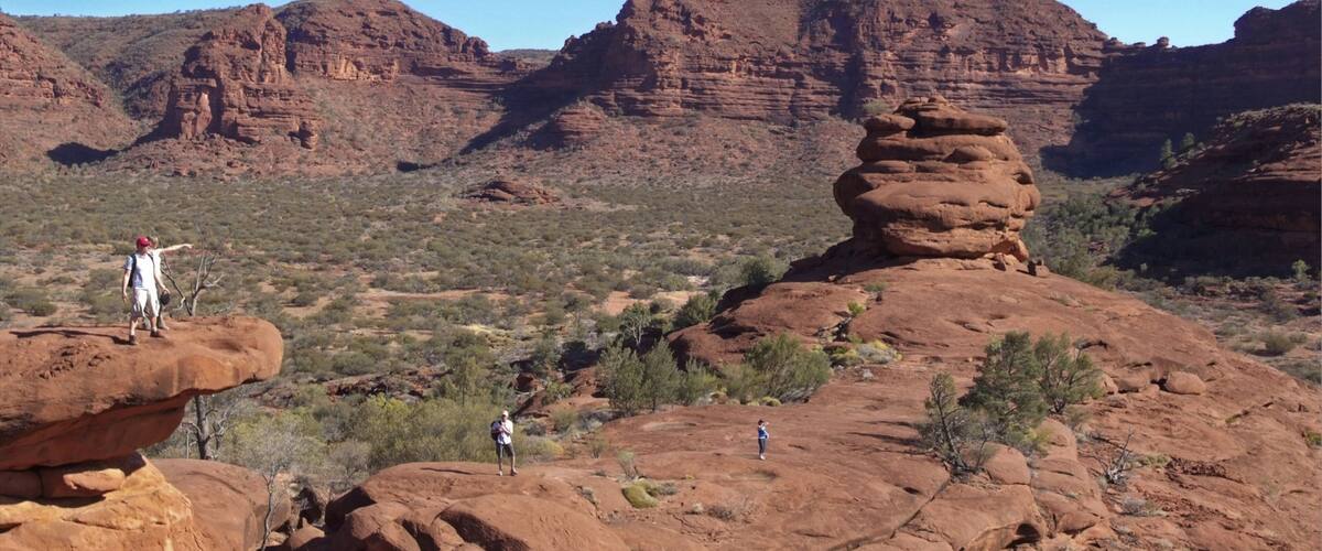 Alice Springs showing hiking or walking, desert views and a gorge or canyon