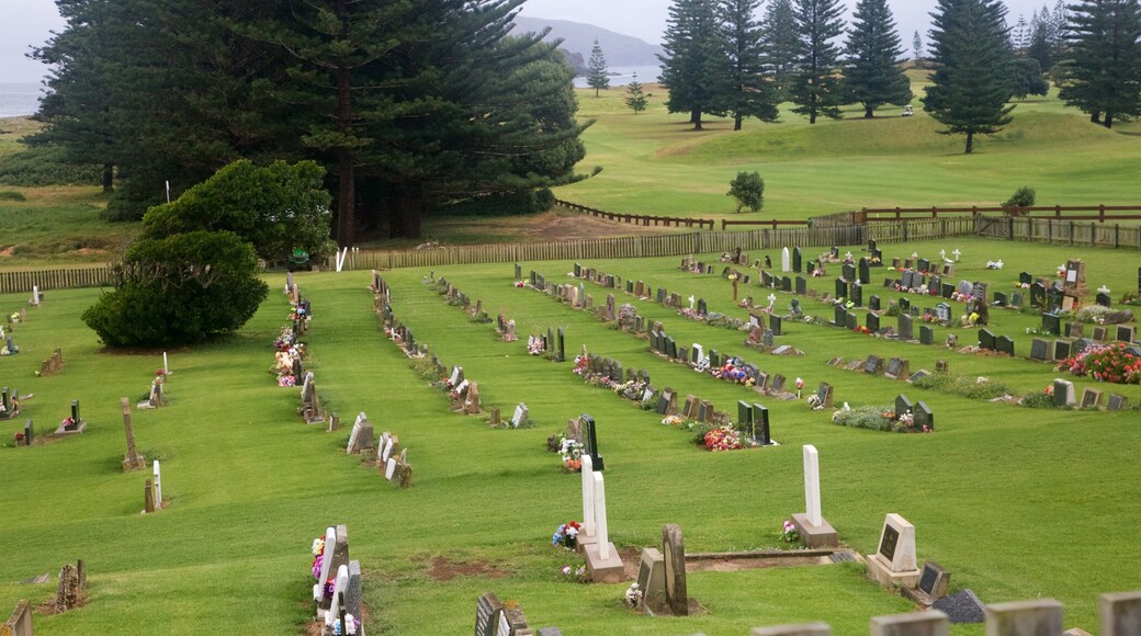 Norfolk-ön som visar stillsam natur och en kyrkogÄrd