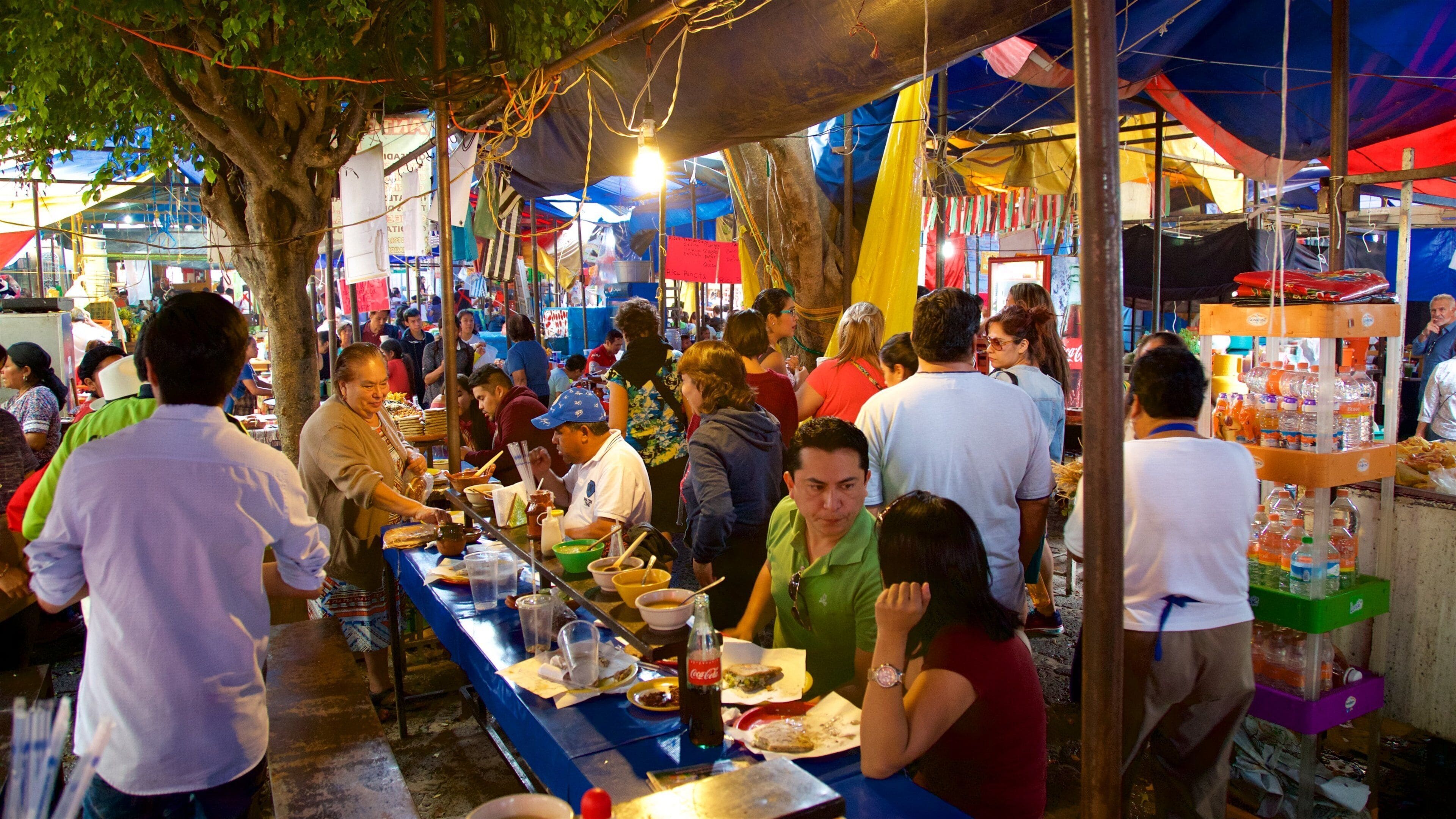 Tepoztlan which includes markets as well as a small group of people