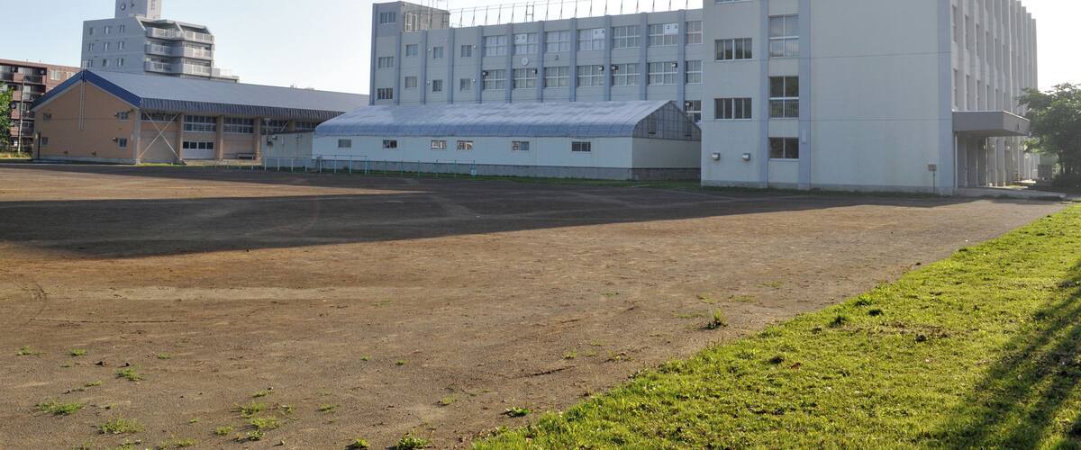 Entire view of Naebo Elementary School in Sapporo, Hokkaido, Japan.