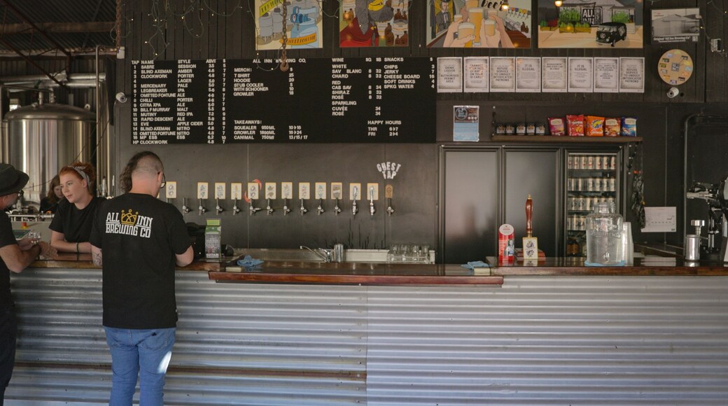 All Inn Brewing Co. featuring interior views and a bar as well as an individual male