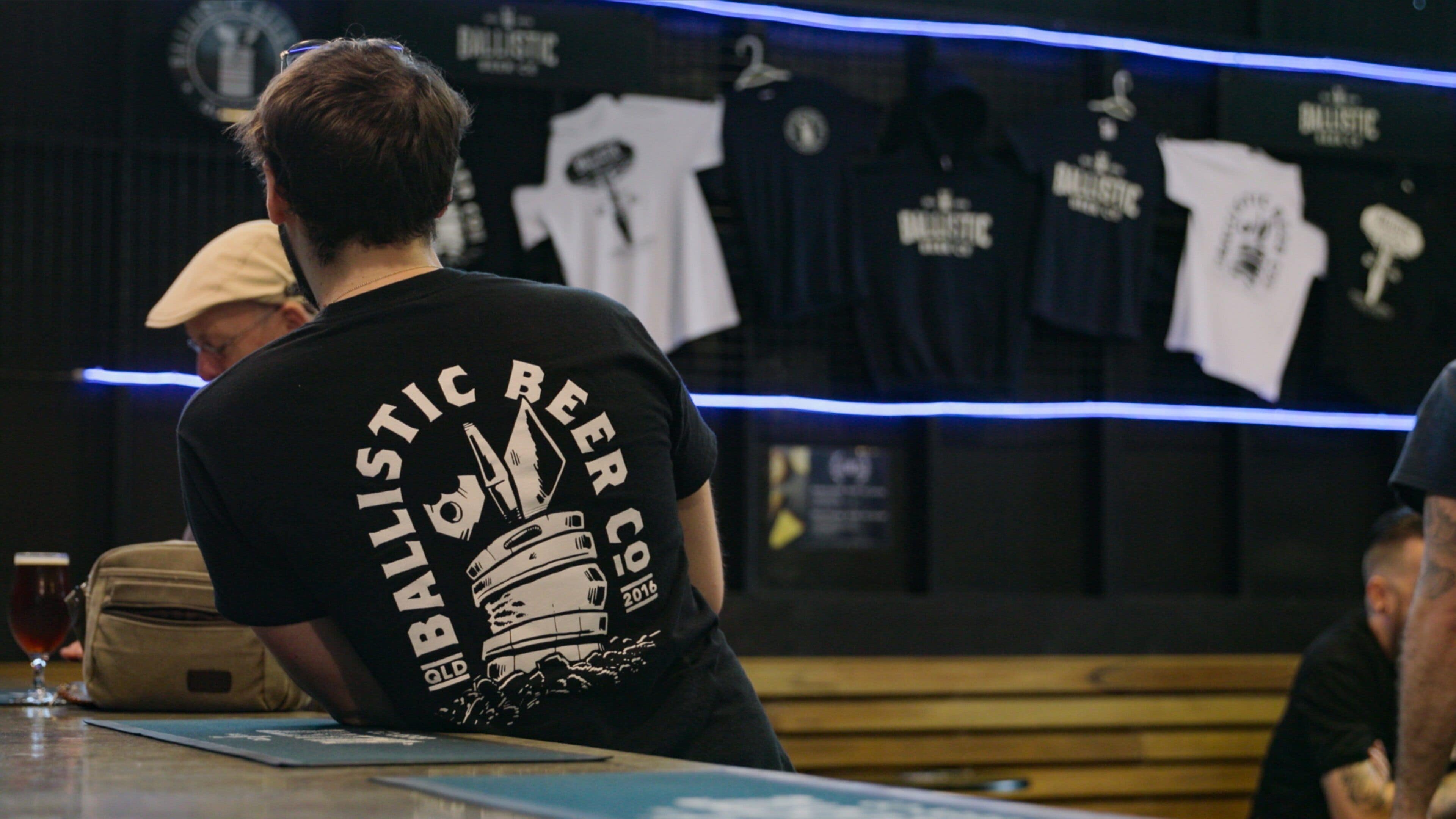 Ballistic Beer Co. showing interior views as well as an individual male