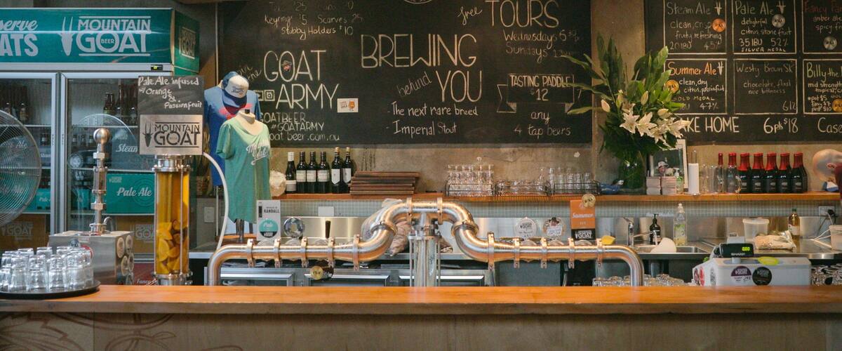 Mountain Goat Beer Brewery which includes interior views and a bar