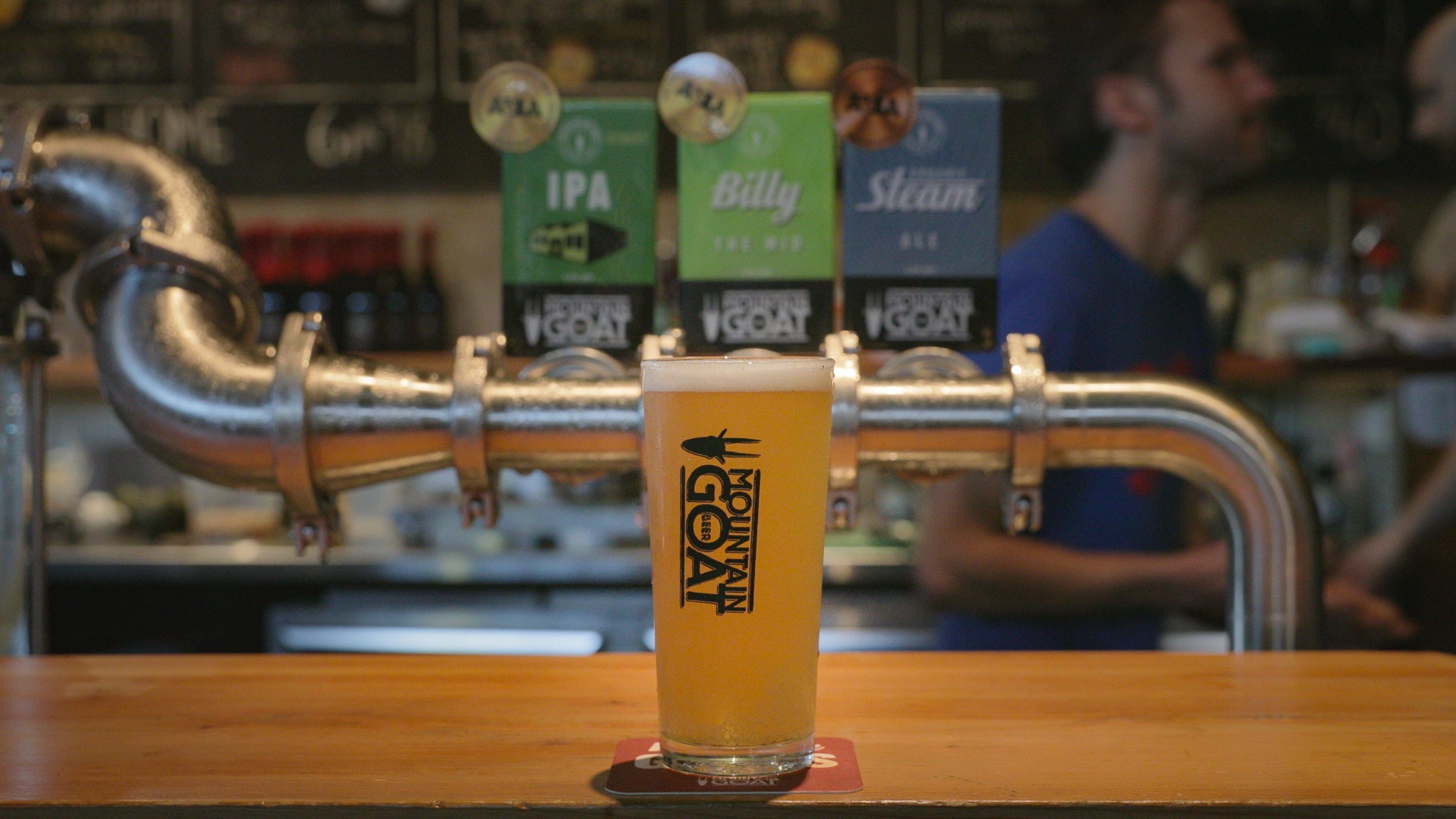 Mountain Goat Beer Brewery showing drinks or beverages and a bar