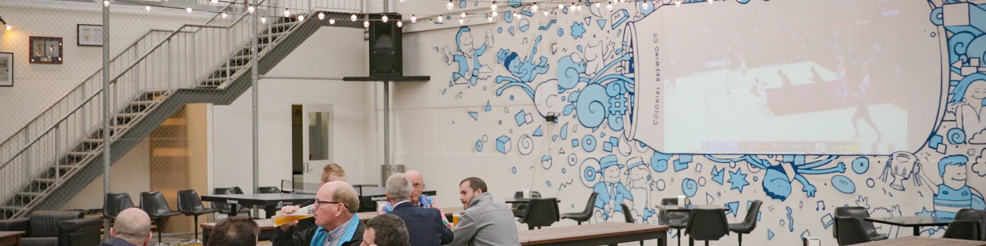 Colonial Brewing Co. showing interior views as well as a small group of people