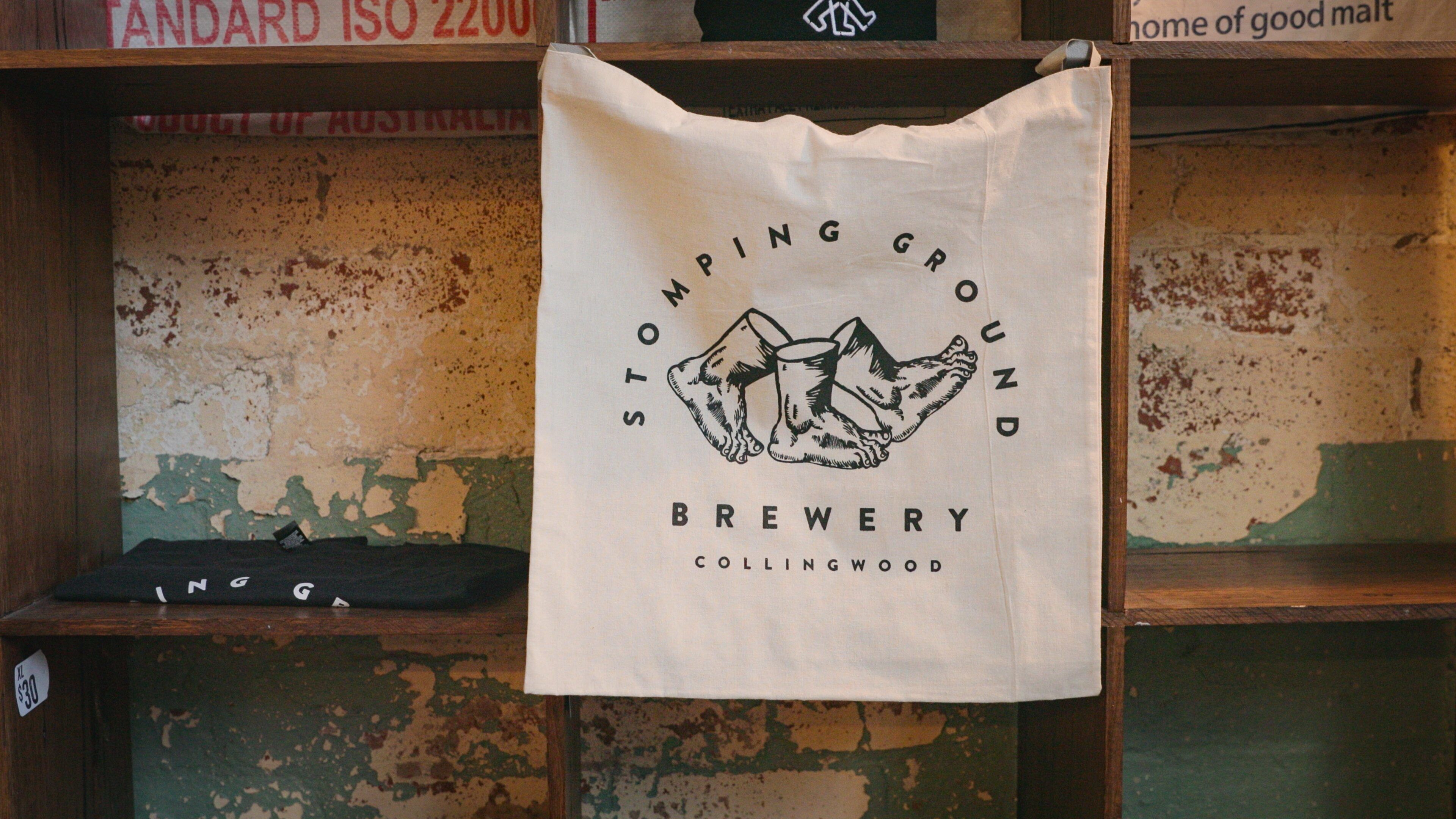 Stomping Ground Brewery which includes signage