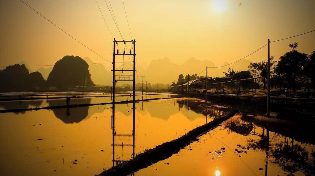 Sunset over an old village in Huong Son, Vietnam