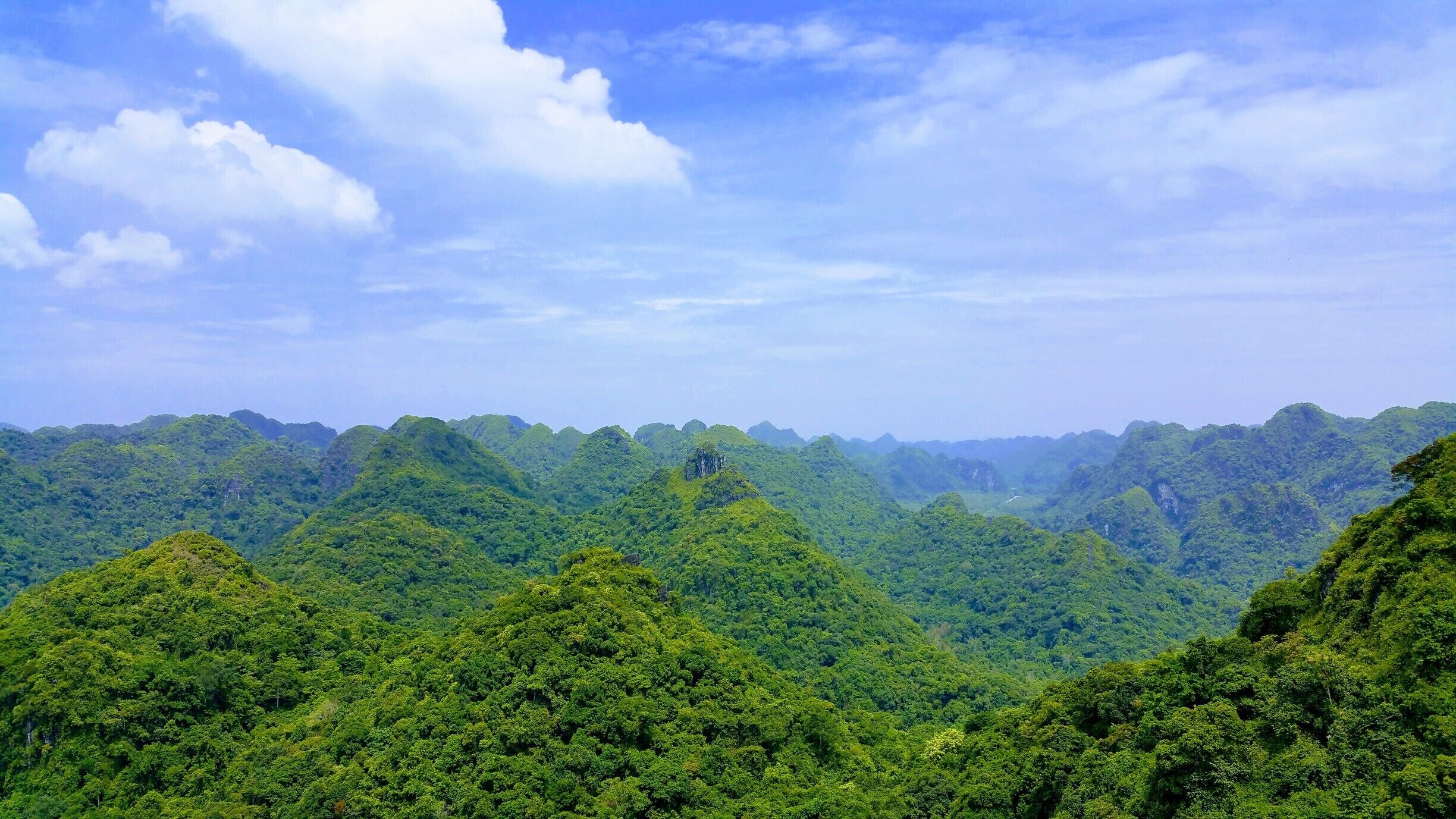 Ngu Lam, Cat Ba National Park, Vietnam. 

The View from Ngu Lam Peak in Cat Ba National Park. The National Park is in the center of Cat Ba Island and home's most of the world's most endangered primate, the Golden-Headed Langur, as well as many other species of mammal and birds. The Karst Peaks are  stunning and there are a few other good hikes in the Park.  #TakeAHike #packsandaplan 
