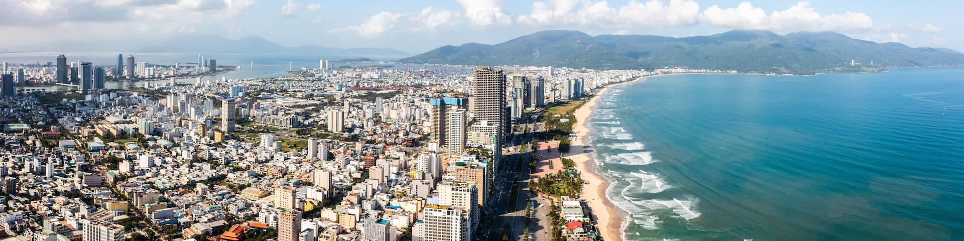 Beautiful beaches of Da Nang, Vietnam. Aerial Drone Photo