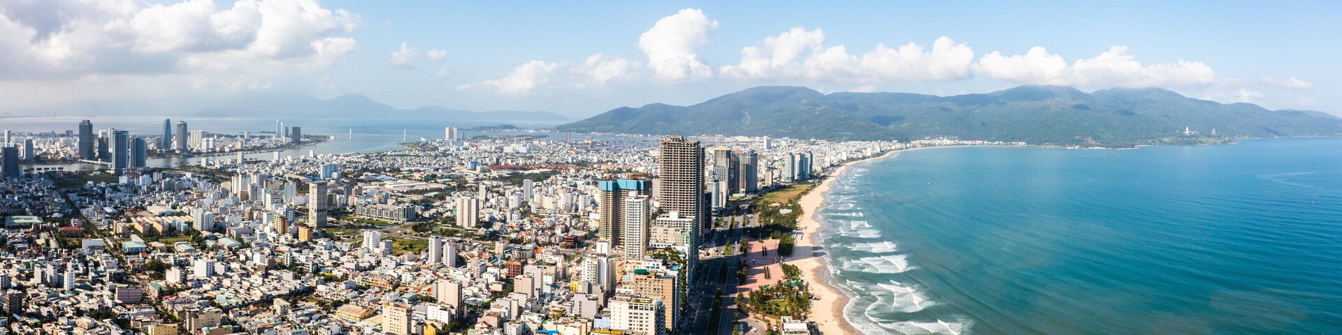 Beautiful beaches of Da Nang, Vietnam. Aerial Drone Photo
