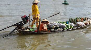 I had never been to a floating market before and the one I visited with a boat in Can Tho was really interesting. The women and men who tried to sell their goods, hopped from one boat to another like acrobats. This woman and her kid were still on their way to the market, but had filled their boat as much as possible with their fresh fruits. #market #MArket #floatingmarket #fruits #asianfood #vietnam