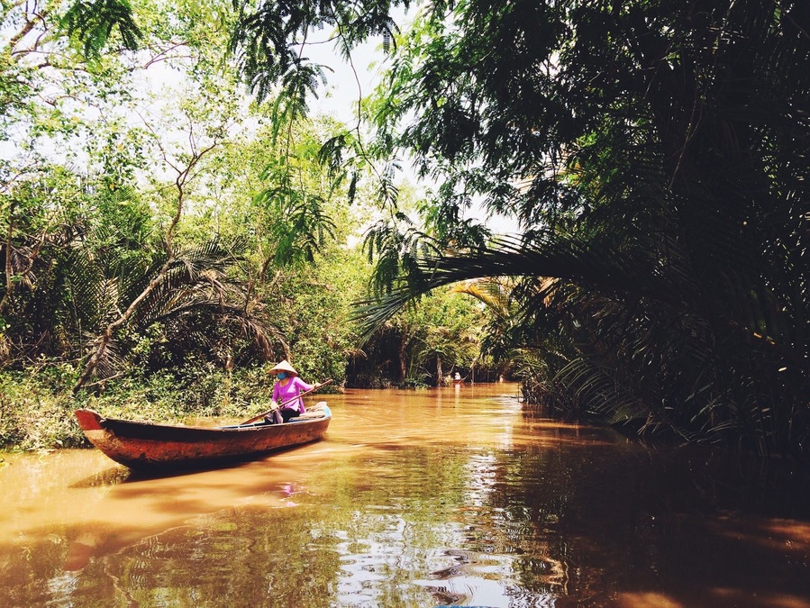 We hired a boat to take us on a little cruise of the Mekong Delta area in Vietnam. Very peaceful.
