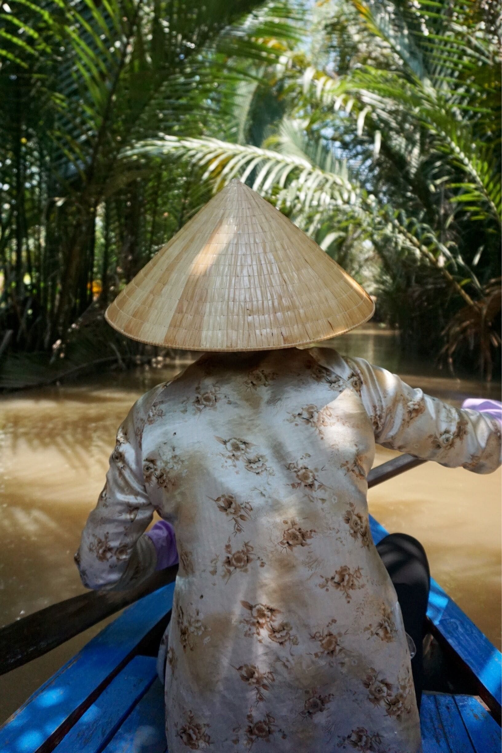 One of the highlights of our trip to the Mekong Delta in Vietnam was a trip on a small hand-rowed boat between My Tho and Ben Tre. We were on a tiny boat operated by two lovely Vietnamese ladies who skillfully rowed the boat through a small creek in a jungle of coconut trees. #AquaTrove #Vietnam 
