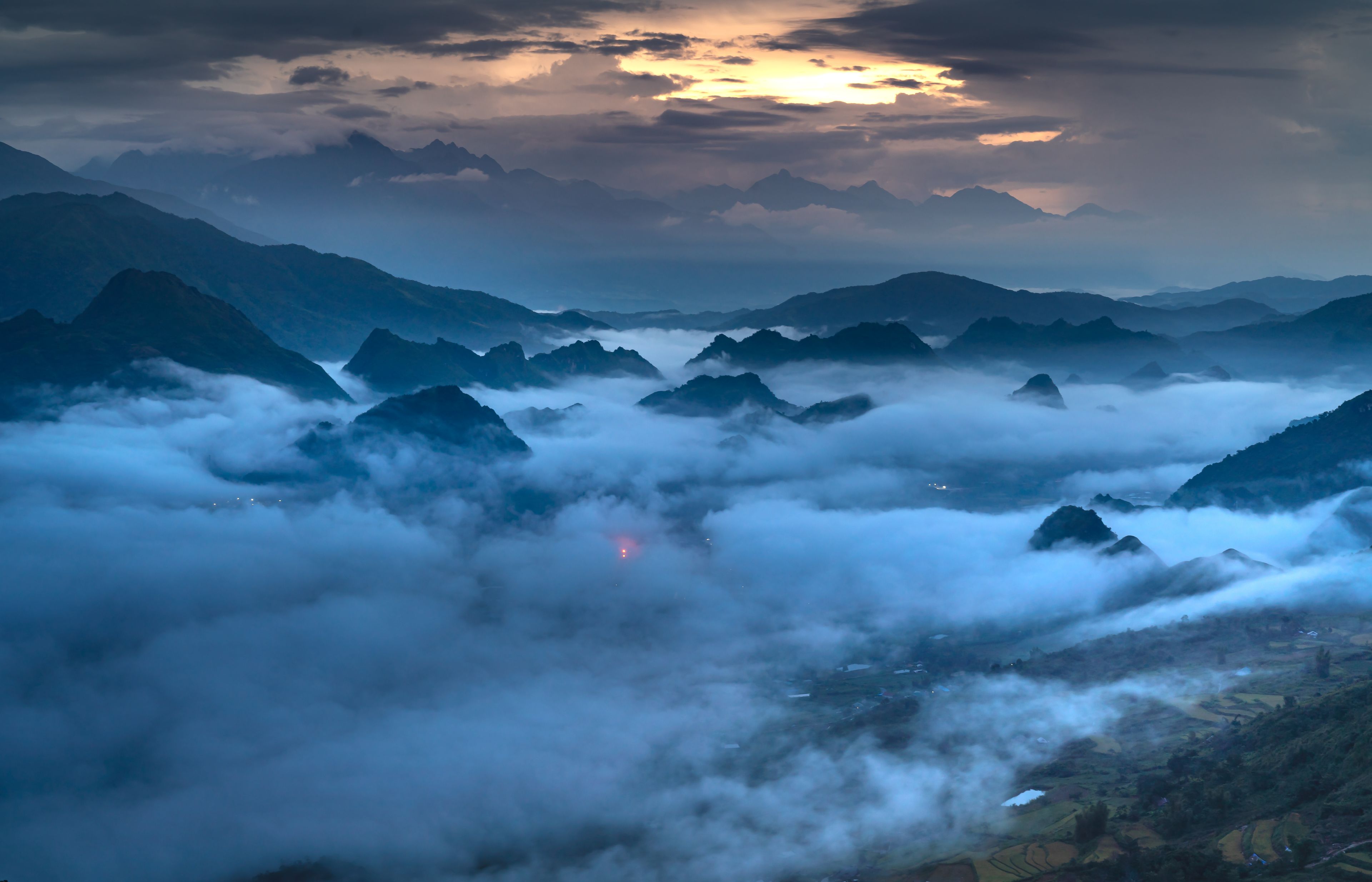 Cloud valley in the mountains in Lai Chau city, Vietnam