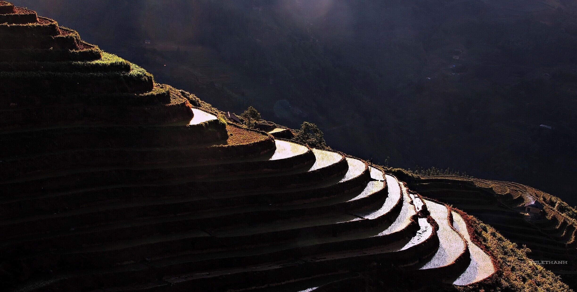 Terraced fields on a hillside.