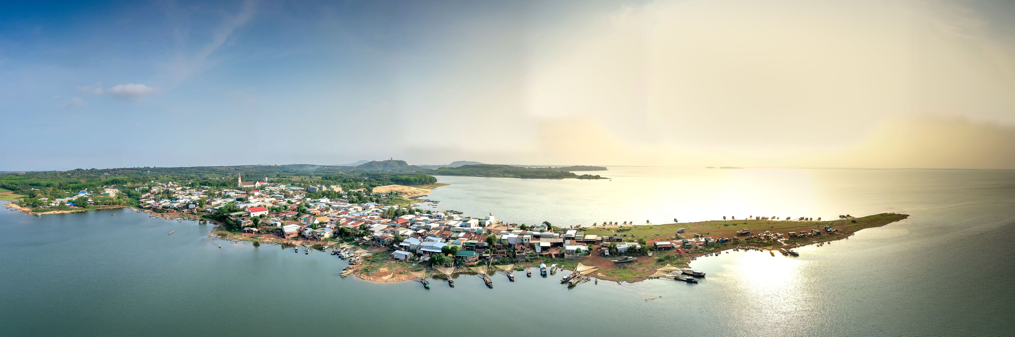 Fishermen's fishing boats are anchored at the wharf. Ben Nom village, Phu Cuong commune, Dinh Quan, Dong Nai, Vietnam 