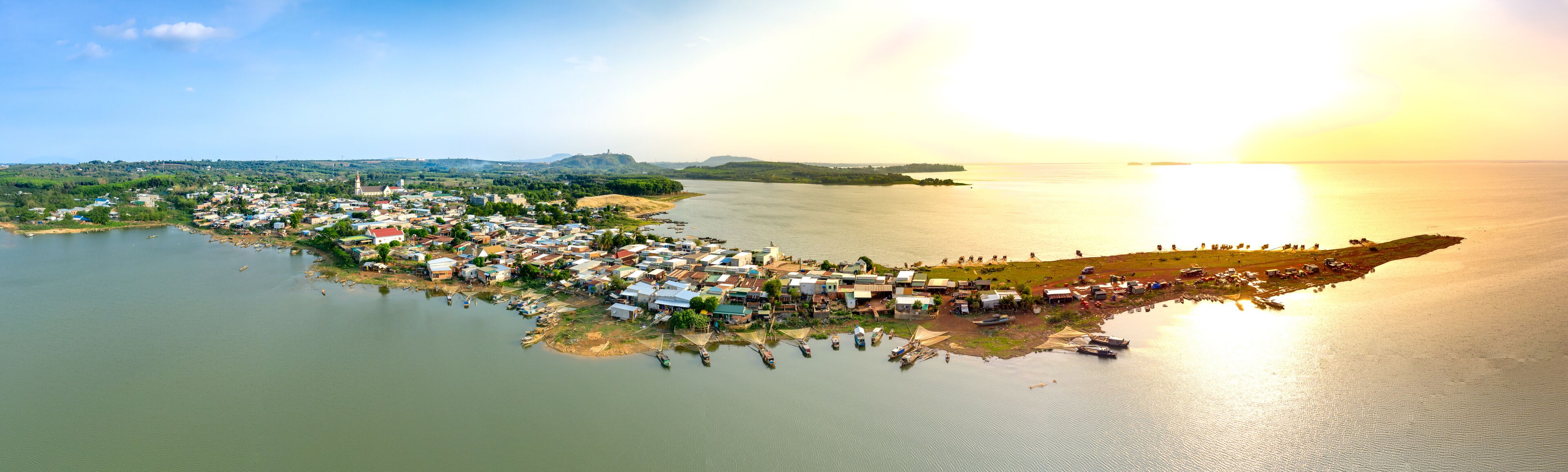 Fishermen's fishing boats are anchored at the wharf. Ben Nom village, Phu Cuong commune, Dinh Quan, Dong Nai, Vietnam 