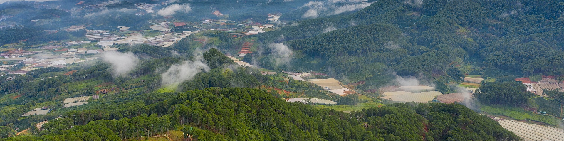 Da Sar Valley covered in clouds at sunset, Lac Duong, Lam Dong, Vietnam