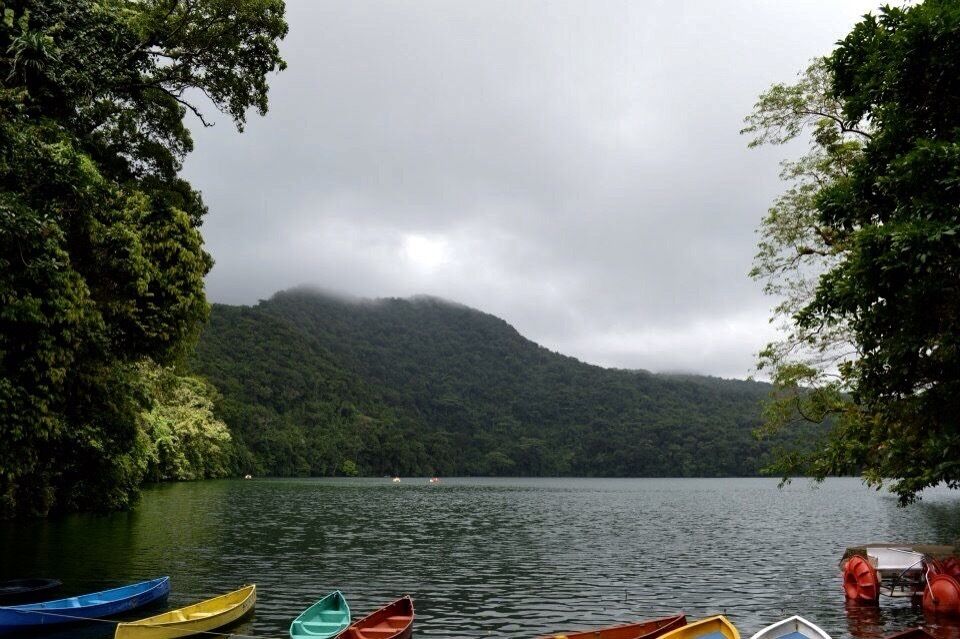 Colorful kayaks docked at Lake Bulusan