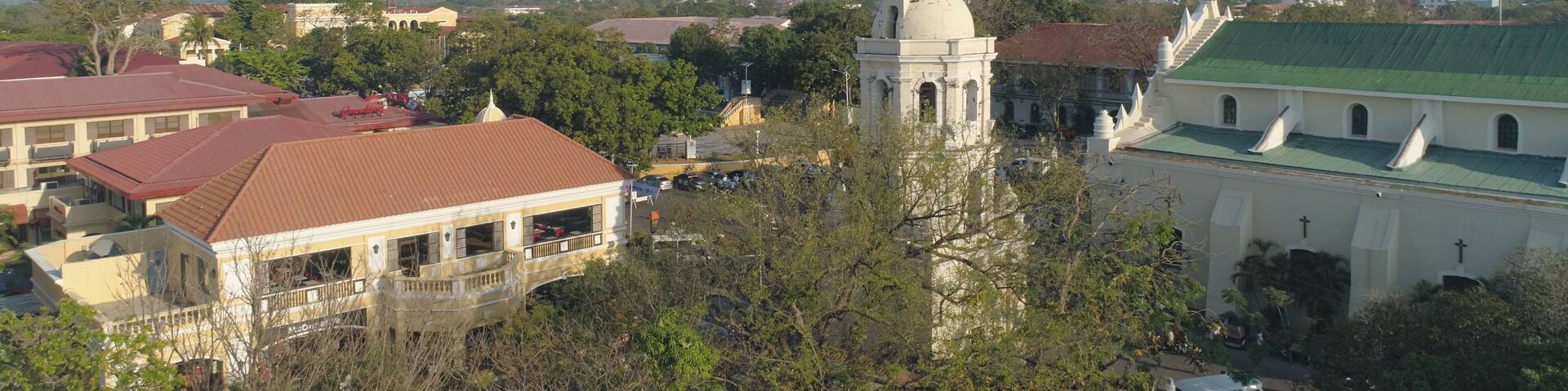 Historic colonial town in Spanish style Vigan, Philippines, Luzon. Aerial view of Historic buildings in Vigan city, Unesko world heritage site. Travel concept.
