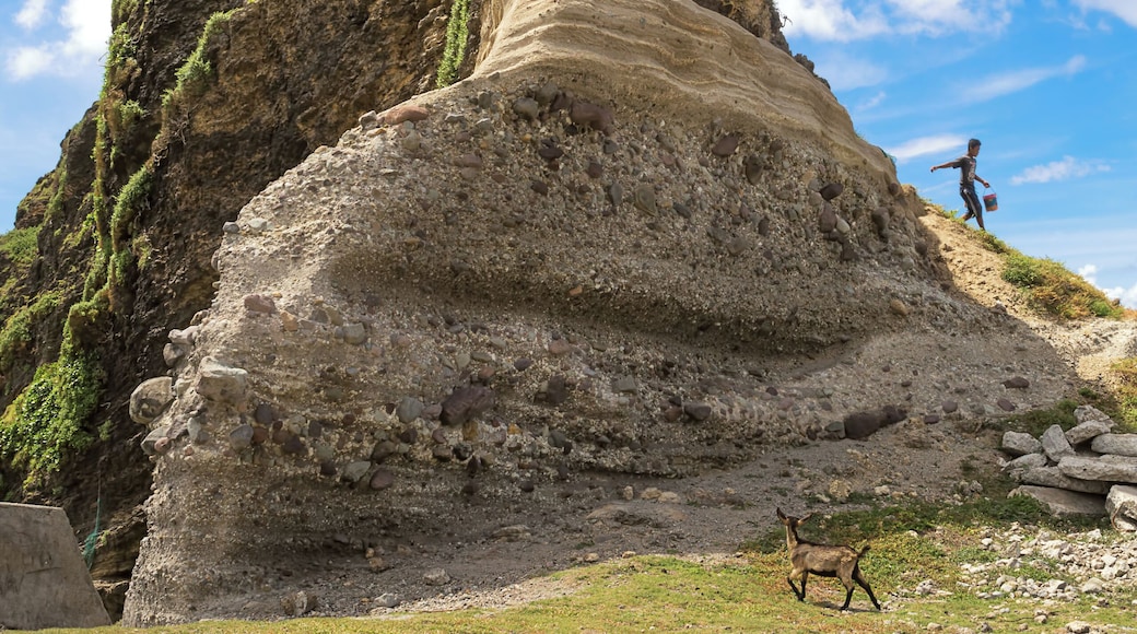 A goat herder and his goats on the Alapad Rock Formation in Sabtang Island, Batanes, one of the northernmost inhabited isles in the Philippines.