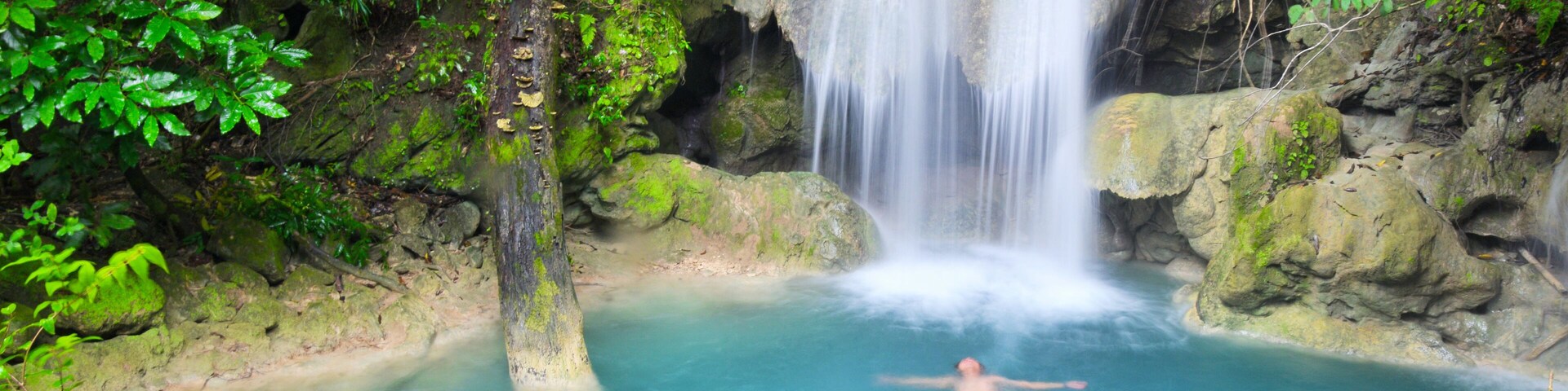 This is Kaparkan Fall's Blue Lagoon. This is the second to the last pool before the final drop to the river. Behind that veil are where bats live. This pool is deep enough for jumping. The guy in the photo jumped from the top of that fall.
#nature
#naturephotocontest
#kaparkanfalls