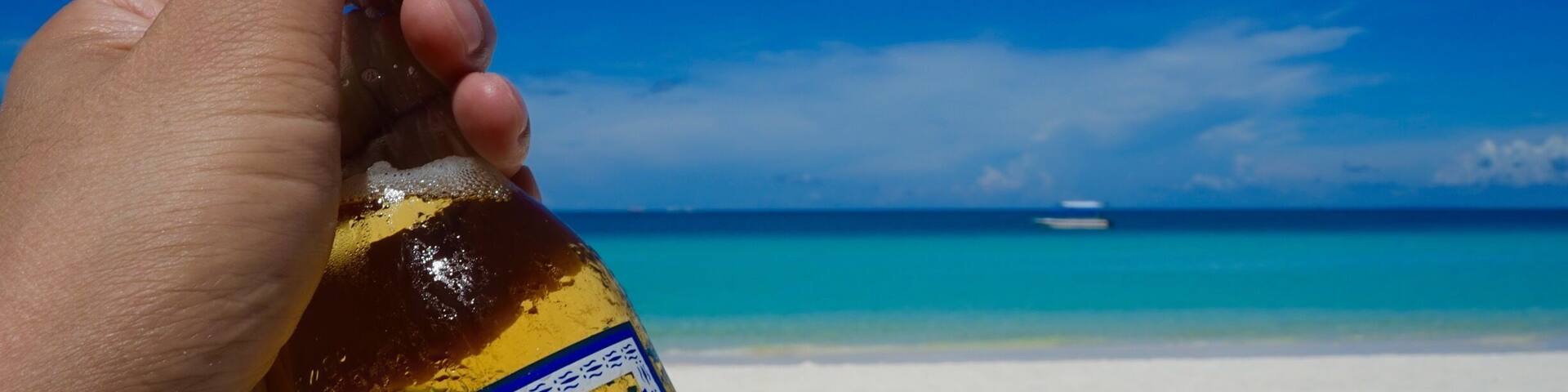 Chilling out along the white beach at the resort