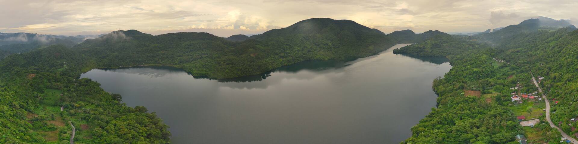 Panoramic view at Dawn over Lake Danao near Ormoc City in Leyte Philippines.