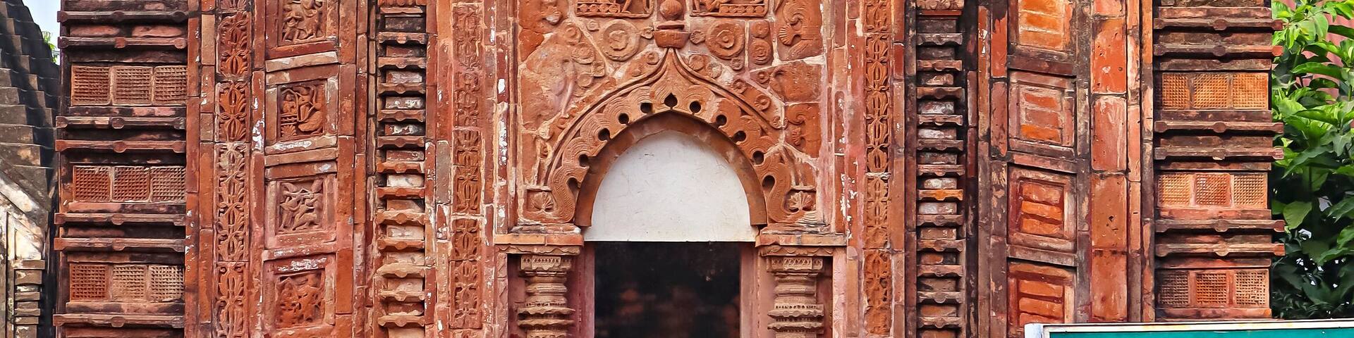 Ancient ruins of a 15th-century Lord Shiva Temple featuring garbhagriha (sanctum) and mandapa (pillared hall) in the Rajbari Temple Complex, Maluti, Dumka, Jharkhand, India.