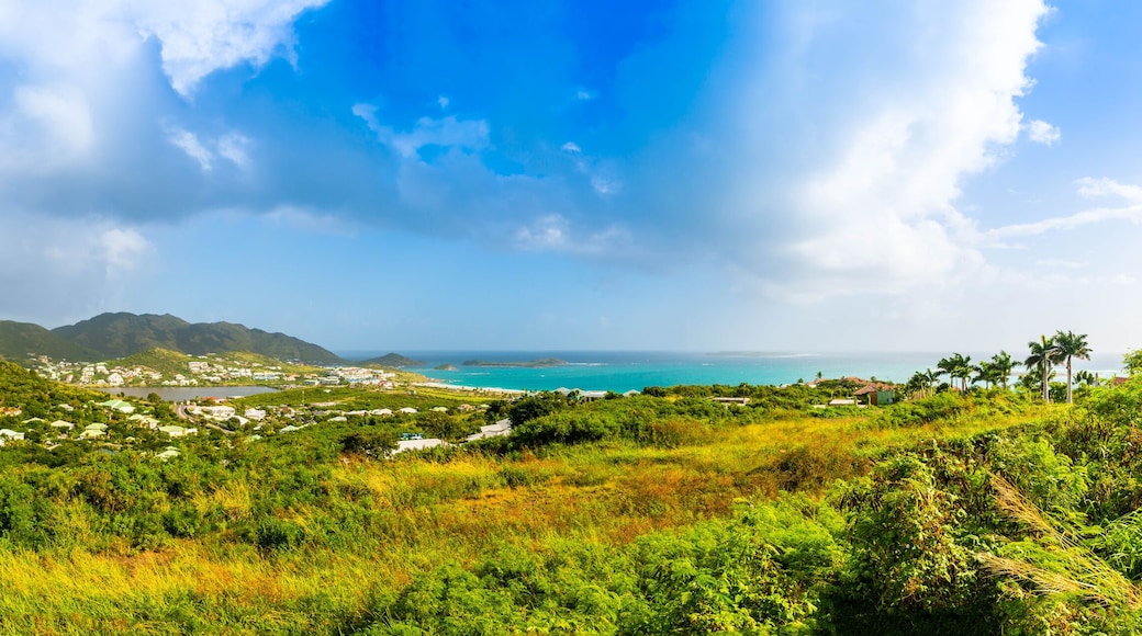 Panorama of the landscape towards the Orient Bay on the island of Saint Martin in the Caribbean