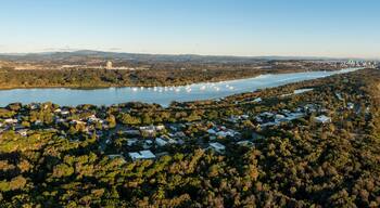 Aerial panoramic view of the Fingal Head Beach near Tweed Heads in northern New South Wales, Australia