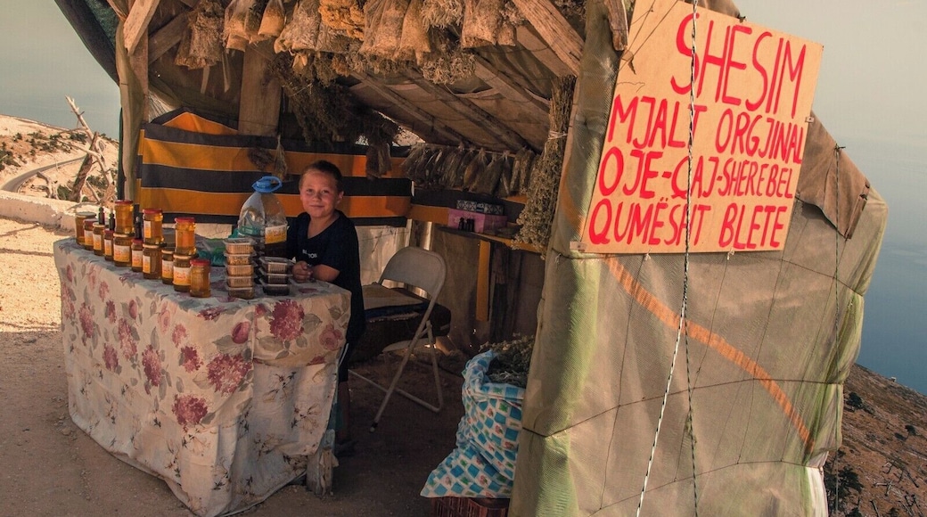 The Llogara Pass (Albanian: Qafa e Llogarasë; Greek: Στενό Λογαρά) is a high mountain pass within the Ceraunian Mountains along the Albanian Riviera. It connects the Dukat Valley in the north with Himarë in the south. Orikum is the nearest city on the northern side of the pass and the village of Dhërmi in the south.
The Llogara Pass is also part of the Llogara National Park, which spans an area of 10.1 km2 (3.9 sq mi).