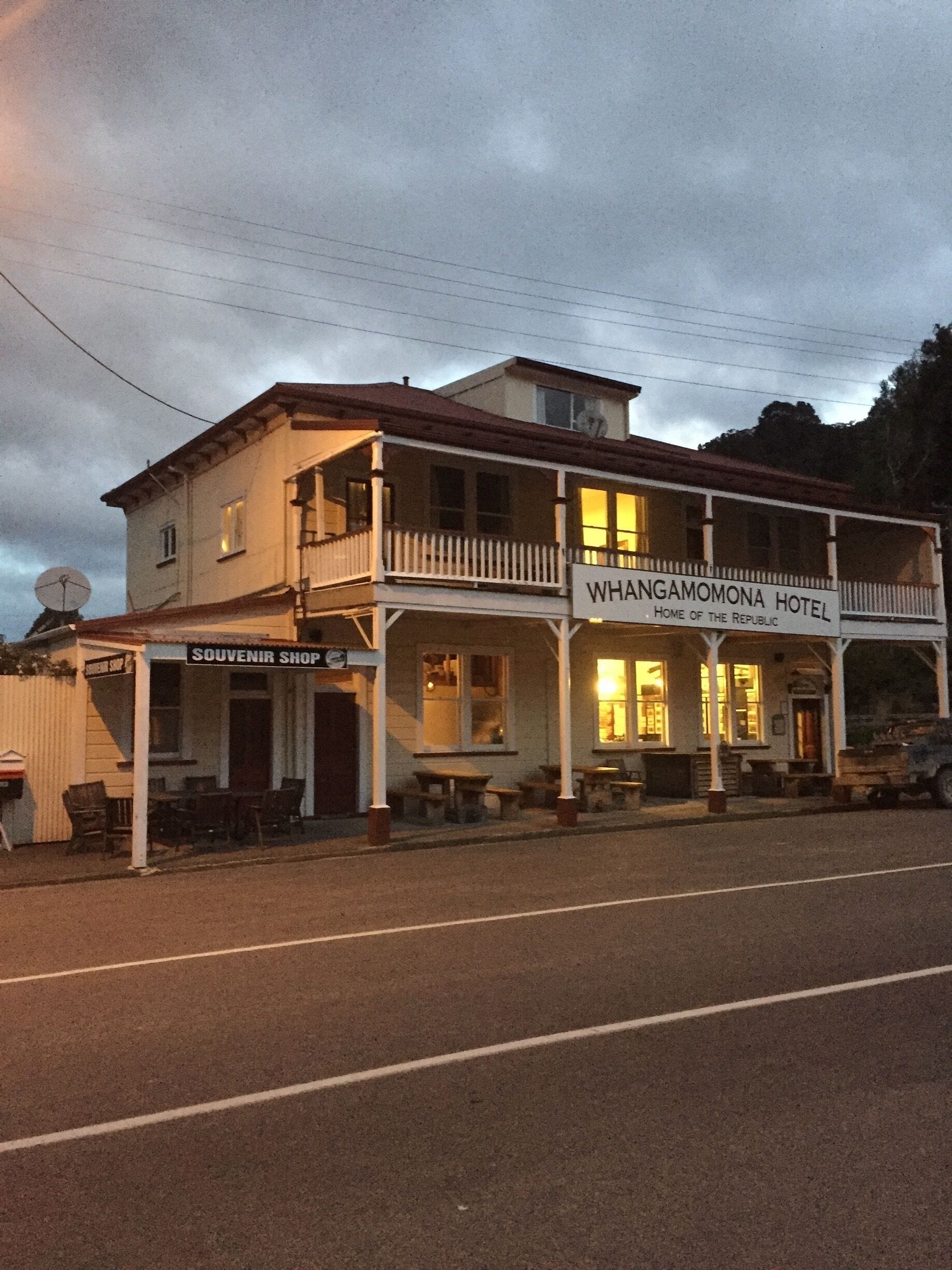 Whangamomona Hotel. 
The town declared itself a republic in 1989. We were able to get our passports stamped here (for a small donation). 