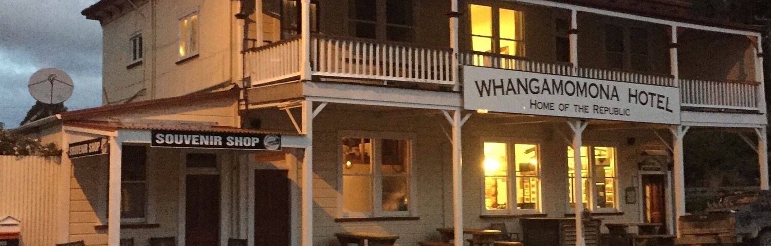 Whangamomona Hotel.
The town declared itself a republic in 1989. We were able to get our passports stamped here (for a small donation).