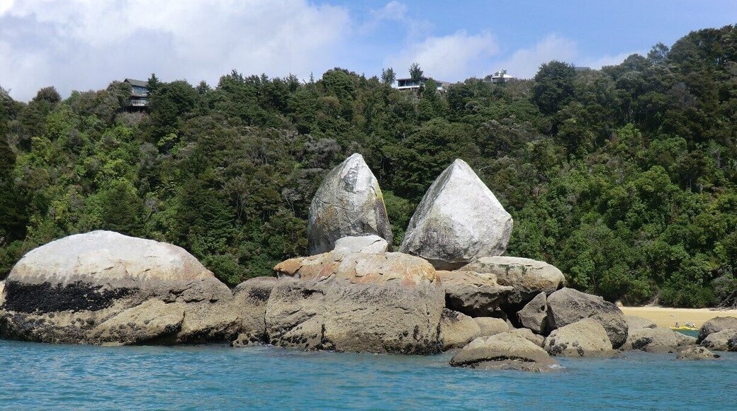 Coast track; There are huts and campsites where you can stay for a fee. Bookings are required. There is no charge for day walks. Visitors can walk into the park from the roadend carparks, catch water taxis to beaches along the track or kayak along the coast.