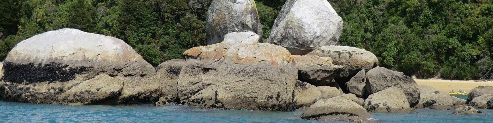 Coast track; There are huts and campsites where you can stay for a fee. Bookings are required. There is no charge for day walks. Visitors can walk into the park from the roadend carparks, catch water taxis to beaches along the track or kayak along the coast.